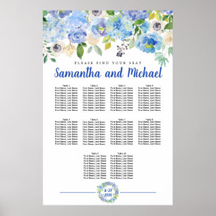 Póster Tabla de asientos de 10 mesas de Hydrangea azul gr