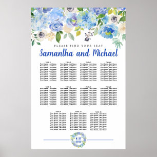 Póster Tabla de asientos de 11 mesas de Hydrangea azul gr