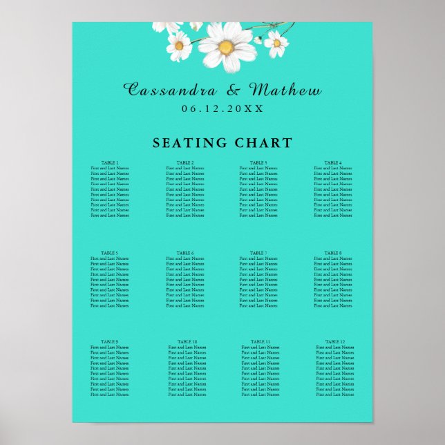 Póster Tabla de asientos de 120 Bodas florales de margari (Frente)