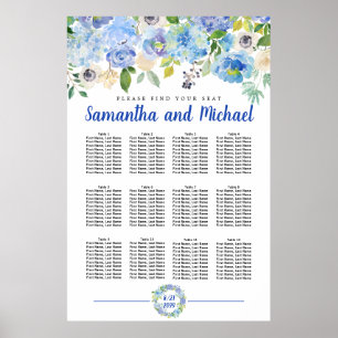 Póster Tabla de asientos de 12 mesas de Hydrangea azul gr