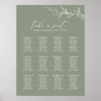 Tabla de asientos de 12 mesas para el Boda verde d