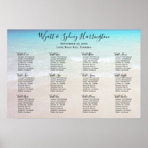 Póster Tabla de asientos de 12 tablas de fondo de playa