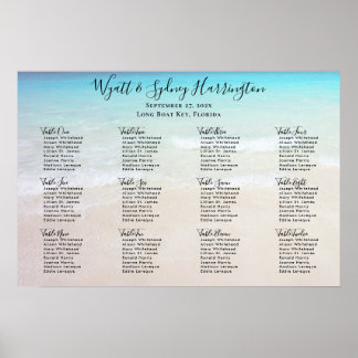 Póster Tabla de asientos de 12 tablas de fondo de playa