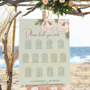 Póster Tabla de asientos de 13 Bodas Florales y de sabore