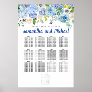 Póster Tabla de asientos de 13 mesas de Hydrangea azul gr