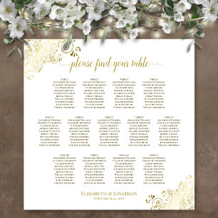 Póster Tabla de asientos de 13 taquillas de oro de Boda b