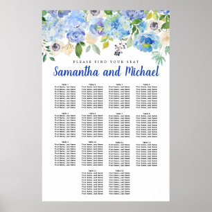 Póster Tabla de asientos de 14 mesas de Hydrangea azul gr