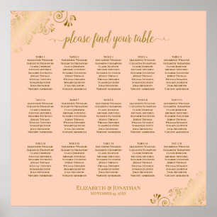 Póster Tabla de asientos de 15 Bodas de mesa y color de c