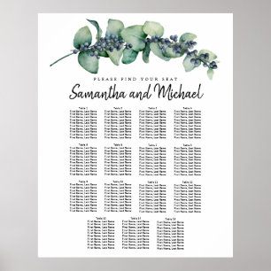Póster Tabla de asientos de 15 mesas de Eucalyptus Berry 