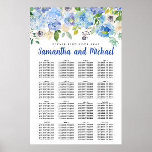Póster Tabla de asientos de 16 mesas de Hydrangea azul gr