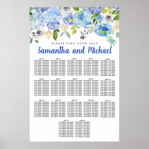 Póster Tabla de asientos de 17 mesas de Hydrangea azul gr