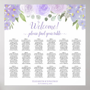 Póster Tabla de asientos de 18 Bodas de mesa con flores d