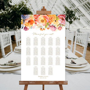 Póster Tabla de asientos de 18 Bodas florales de primaver