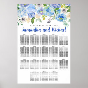 Póster Tabla de asientos de 18 mesas de Hydrangea azul gr