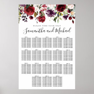 Póster Tabla de asientos de 18 mesas para Bodas con flore