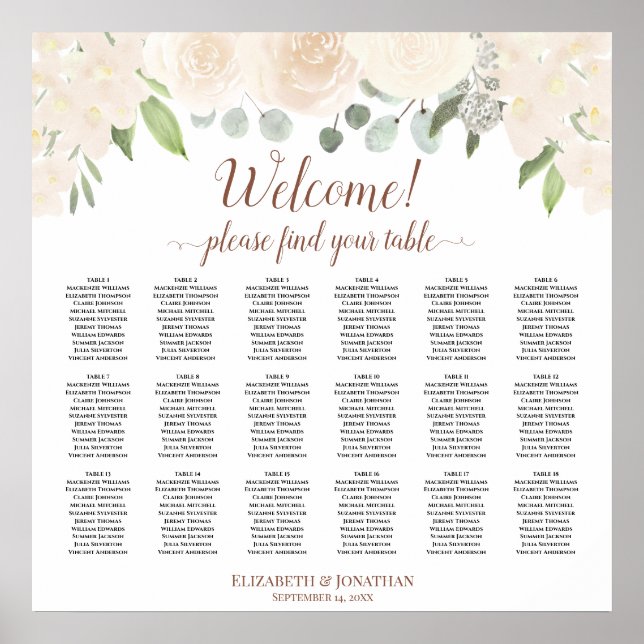 Póster Tabla de asientos de 18 Rosas Rubor Peach Boda de  (Frente)