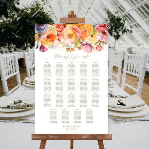 Póster Tabla de asientos de 19 Bodas florales de primaver
