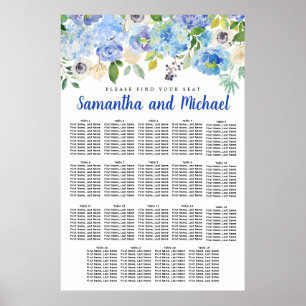 Póster Tabla de asientos de 19 mesas de Hydrangea azul gr