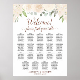 Póster Tabla de asientos de 19 Rosas Rubor Peach Boda de