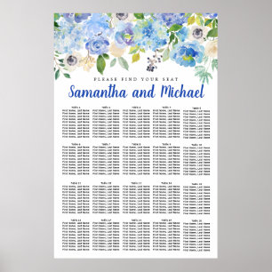 Póster Tabla de asientos de 20 mesas de Hydrangea azul gr