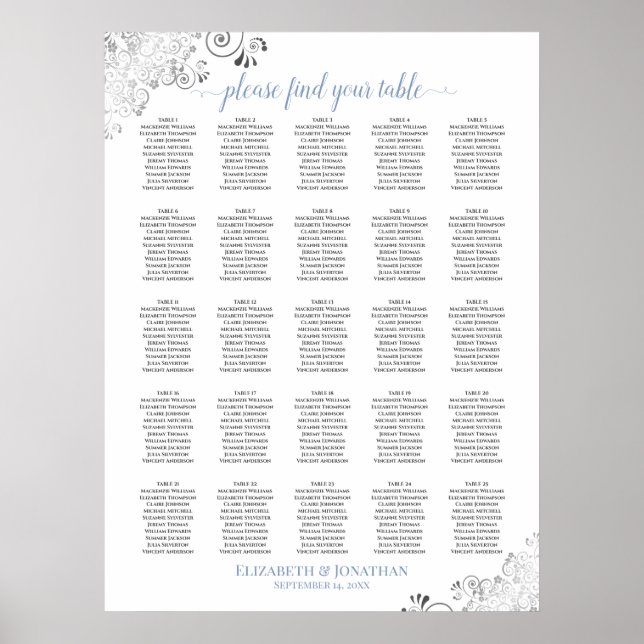 Póster Tabla de asientos de 25 Bodas de taquilla en blanc (Frente)