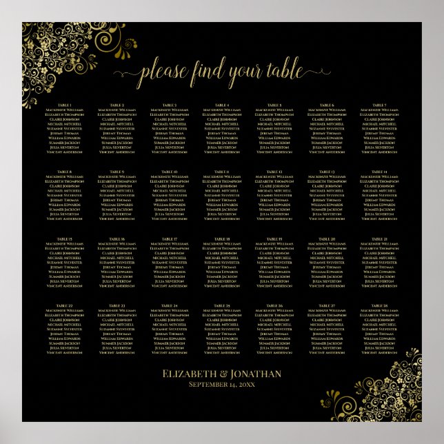 Póster Tabla de asientos de 28 Bodas de mesa Fragmentos d (Frente)