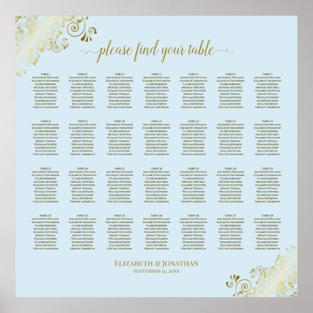 Póster Tabla de asientos de 28 Bodas de tabla Polvo Azul  (Frente)