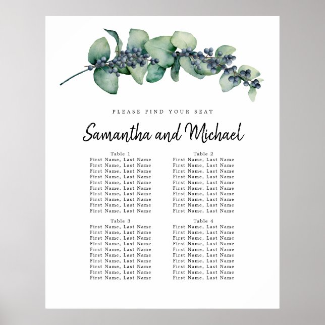 Póster Tabla de asientos de 4 mesas de Eucalyptus Berry d (Frente)