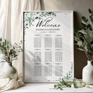 Póster Tabla de asientos de 9 tablas Boda de verde