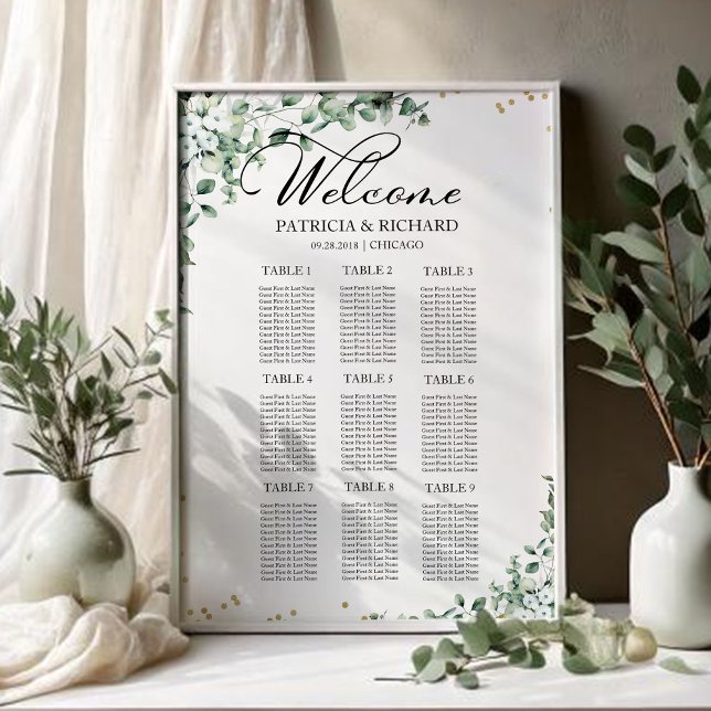 Póster Tabla de asientos de 9 tablas Boda de verde (Subido por el creador)