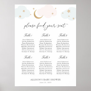 Póster Tabla de asientos de Baby Shower por la luna
