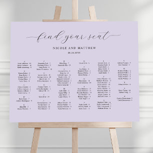 Póster Tabla de asientos de Boda alfabético de lavanda de