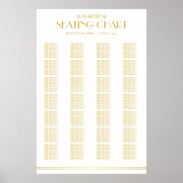 Póster Tabla de asientos de Boda alfabético dorado 24x36