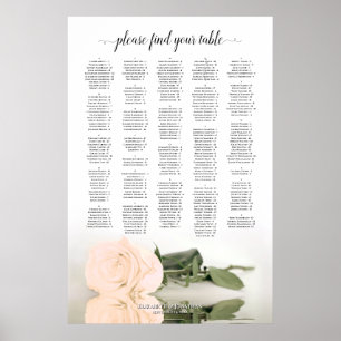 Póster Tabla de asientos de Boda alfabético Rosa de color