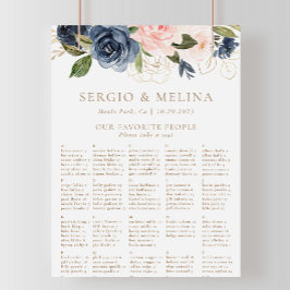 Póster Tabla de asientos de Boda alpino rosa azul dorado