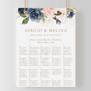 Póster Tabla de asientos de Boda alpino rosa azul dorado