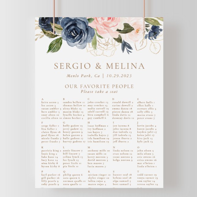 Póster Tabla de asientos de Boda alpino rosa azul dorado (Subido por el creador)