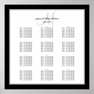 Póster Tabla de asientos de Boda blanco y negro para 240