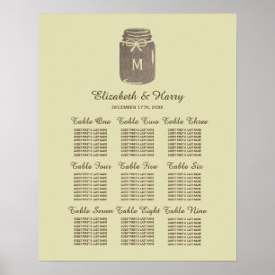 Póster Tabla de asientos de Boda Burlap Mason Jar