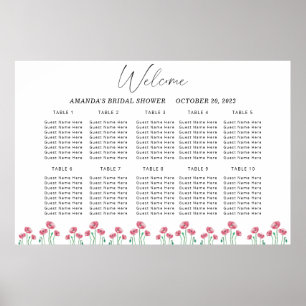 Póster Tabla de asientos de boda de amapola acuarela