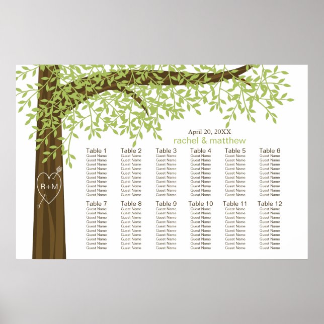 Póster Tabla de asientos de Boda de árbol de verano de pr (Frente)