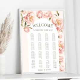 Póster Tabla de asientos de Boda de arco floral de peonía