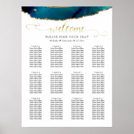 Póster Tabla de asientos de Boda de color de agua verde a