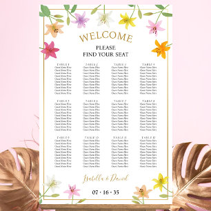 Póster Tabla de asientos de Boda de floral blanca de vera