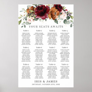 Póster Tabla de asientos de Boda de flores de marfil Nara