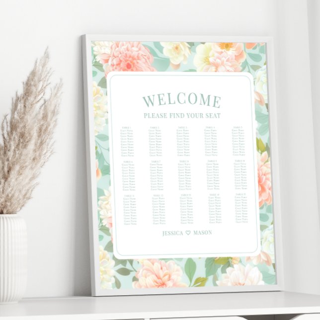 Póster Tabla de asientos de Boda de flores de peones rosa (Subido por el creador)