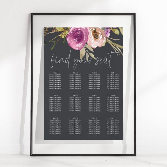 Póster Tabla de asientos de Boda de flores púrpura y turb (Subido por el creador)
