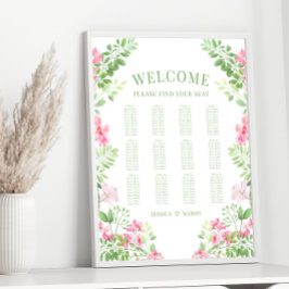 Póster Tabla de asientos de Boda de flores rosadas bohemi