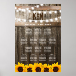 Póster Tabla de asientos de Boda de girasol rústico