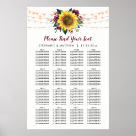 Póster Tabla de asientos de Boda de girasol rústico
